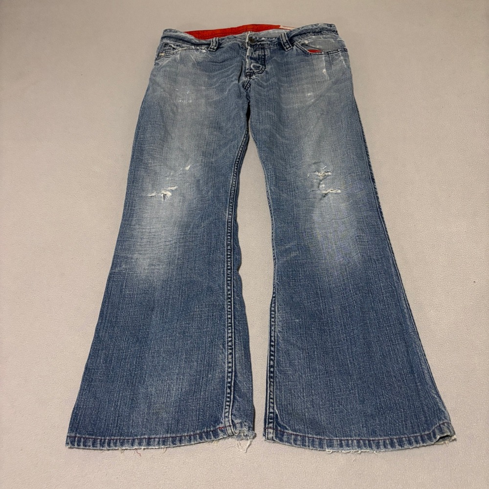 Diesel Zaf Womens Low Rise Flare Jeans 31x32 Distressed Light Wash Blue Y2K - Picture 1 of 12